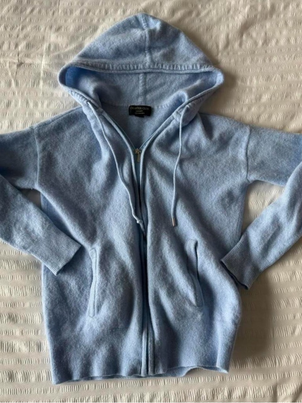 Charter Club Baby Blue Cashmere Zip Hoodie